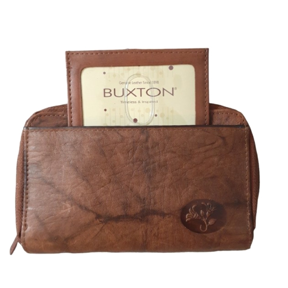 NEW Buxton Marbled Genuine Leather Expandable Wallet